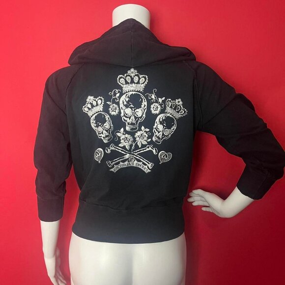 Victoria’s Secret  / Y2K black and silver skull bling hoodie 🩶🖤 - Picture 1 of 4